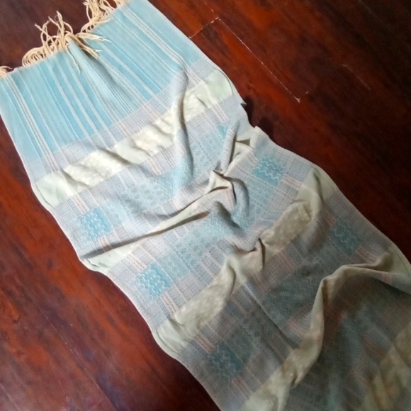 Vintage Parisian Chic Honeydew & Turquoise Scarf - Picture 3 of 6